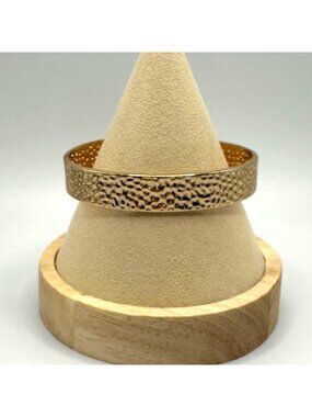 Gold Tone Thick Textured Cuff Bracelet Lightweight Hammered Design Jewelry NEW